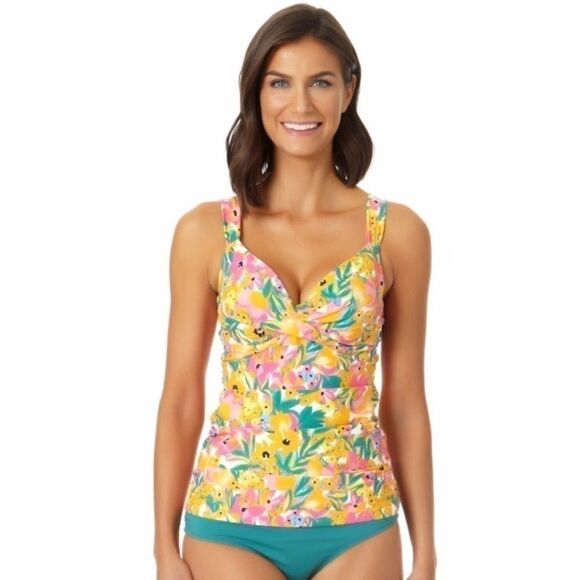 Anne Cole Sunshine Floral Printed Underwire Twist Tankini Top Sunshine swim wear - Picture 1 of 13